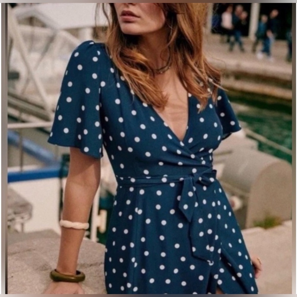 Sezane Sarah Midi Wrap Dress in Polka Dot Sz. Fr42/US10 - Picture 3 of 9